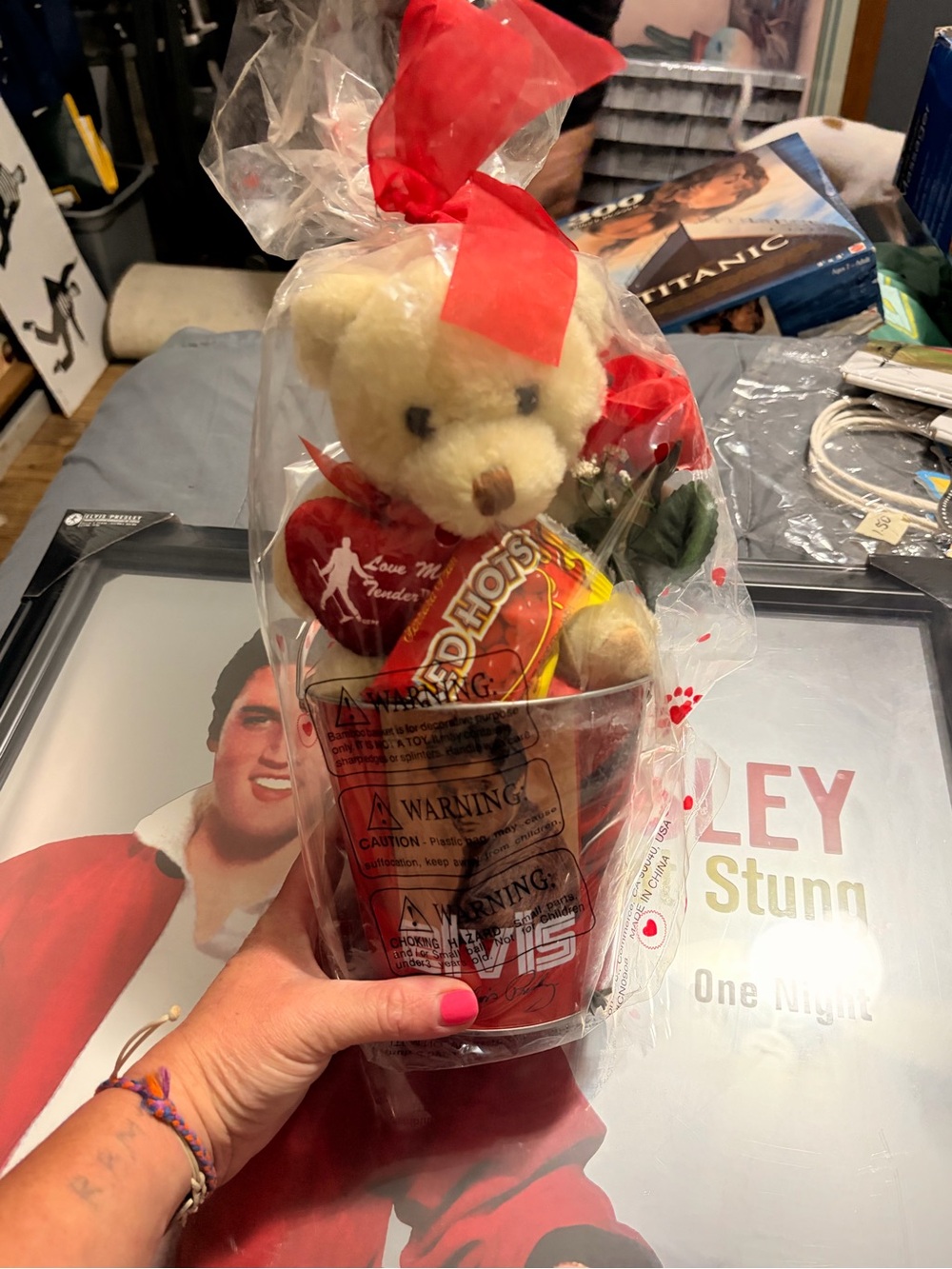 Russ Cream Teddy in Red-Accented Elvis Presley Gift Cup